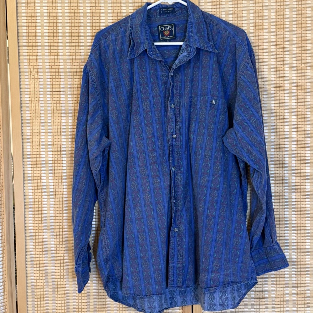 Chaps Ralph Lauren Mens XL Shirt Geometric Button Up Long Sleeves Preppy Western